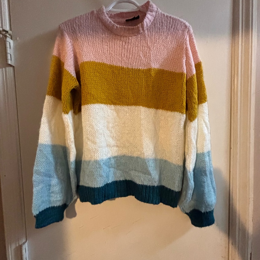 Topshop Pink and Yellow Crew Neck Sweater